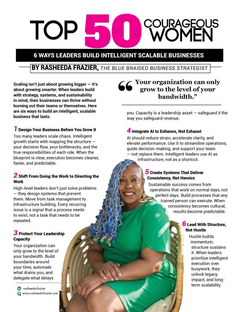 Top 50 Courageous Women 2025 feature highlighting Rasheeda Frazier